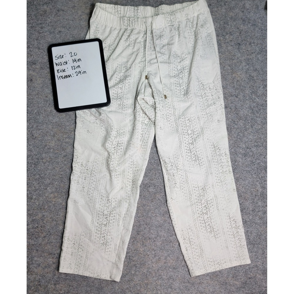 Lane Collection Women's Size 20 White Print Drawstring‎ Waist Casual Pants